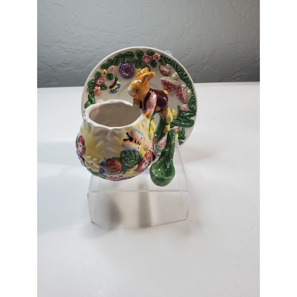 Merc Asia Bunny Rabbit Garden Tea Party Cup, Spoon and Saucer ~Vintage~1999